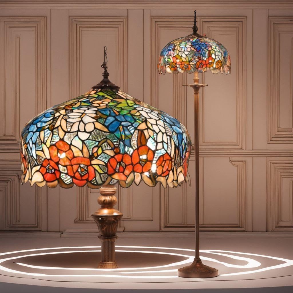 藤 スタイル 薔薇 フロアライト アンティーク ステンドグラス アンティークスタイル ステンドグラス フロアライト薔薇藤